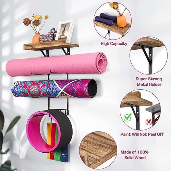 Wood Wall Mount Yoga Mat Rack