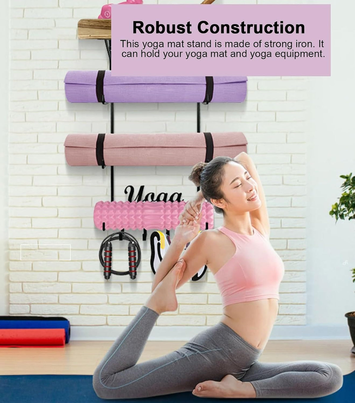Wood Wall Mount Yoga Mat Rack