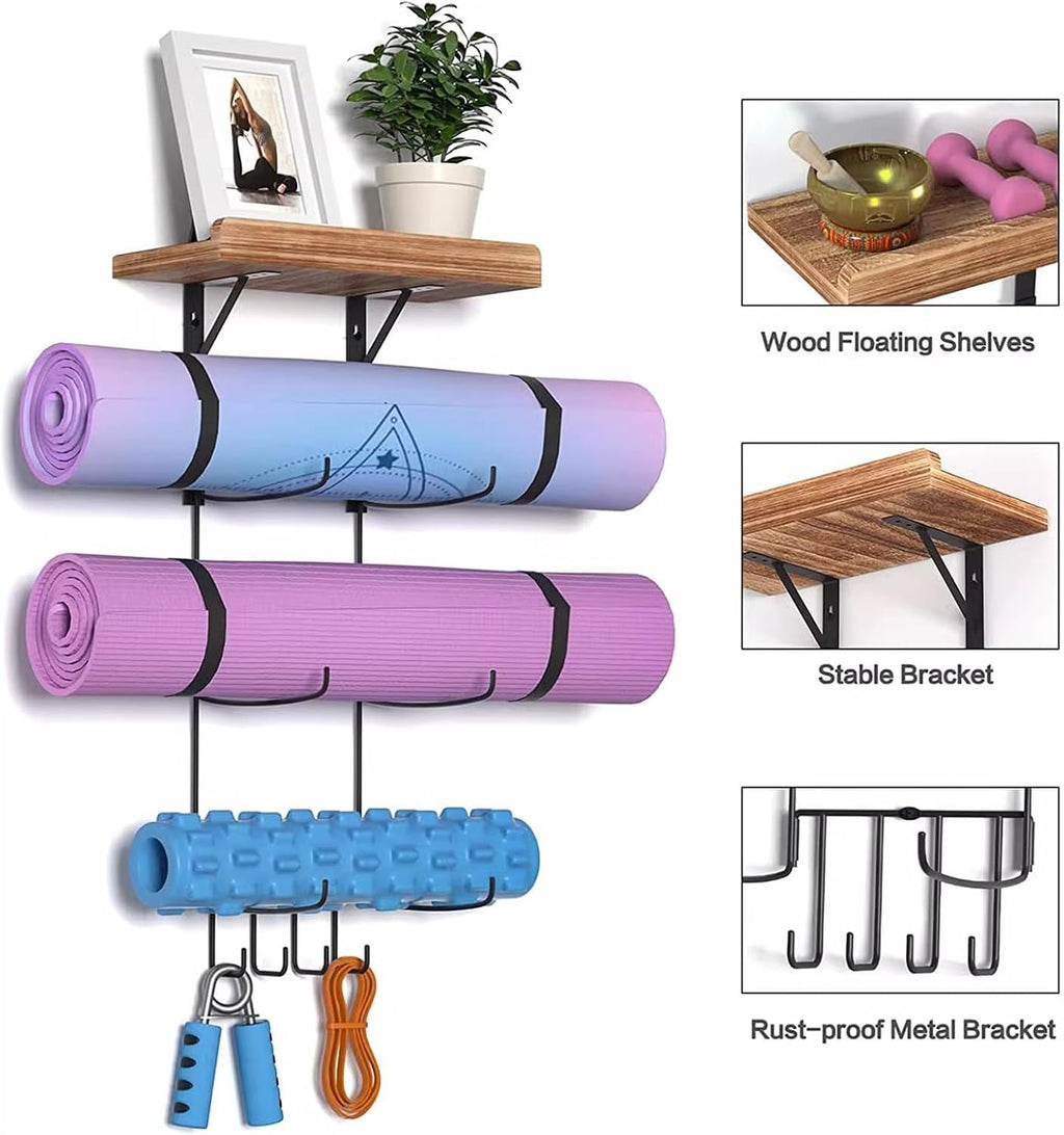 Wood Wall Mount Yoga Mat Rack