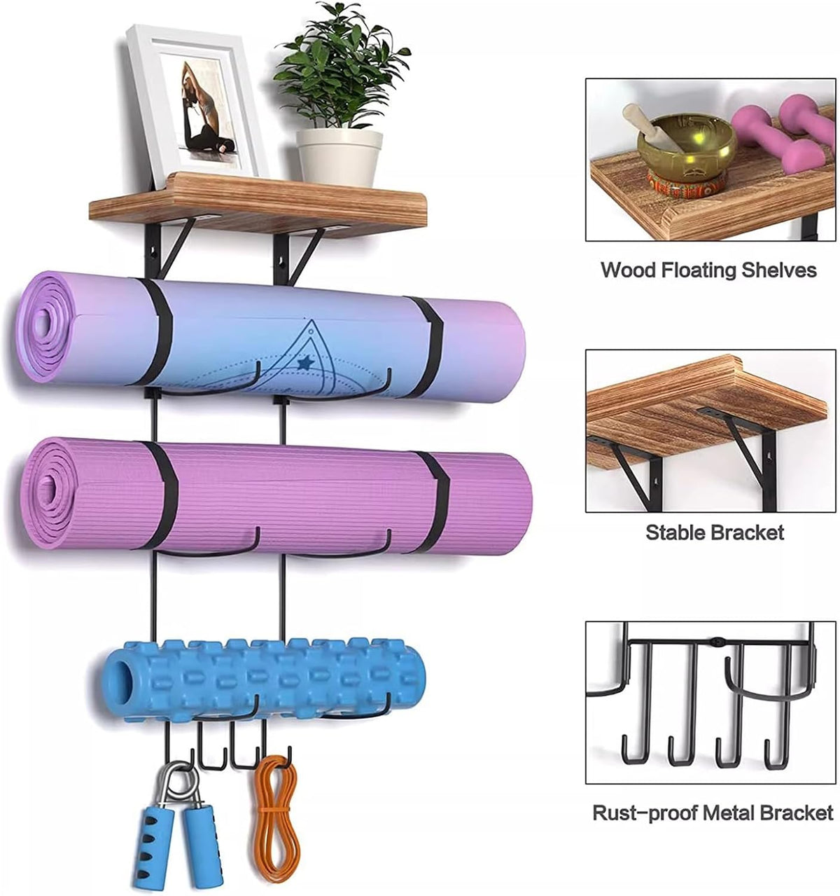 Wood Wall Mount Yoga Mat Rack