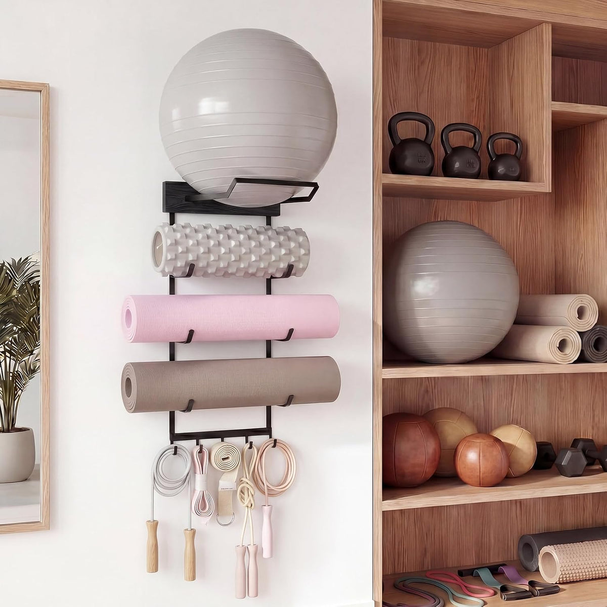Wall Yoga Mat & Ball Storage Rack