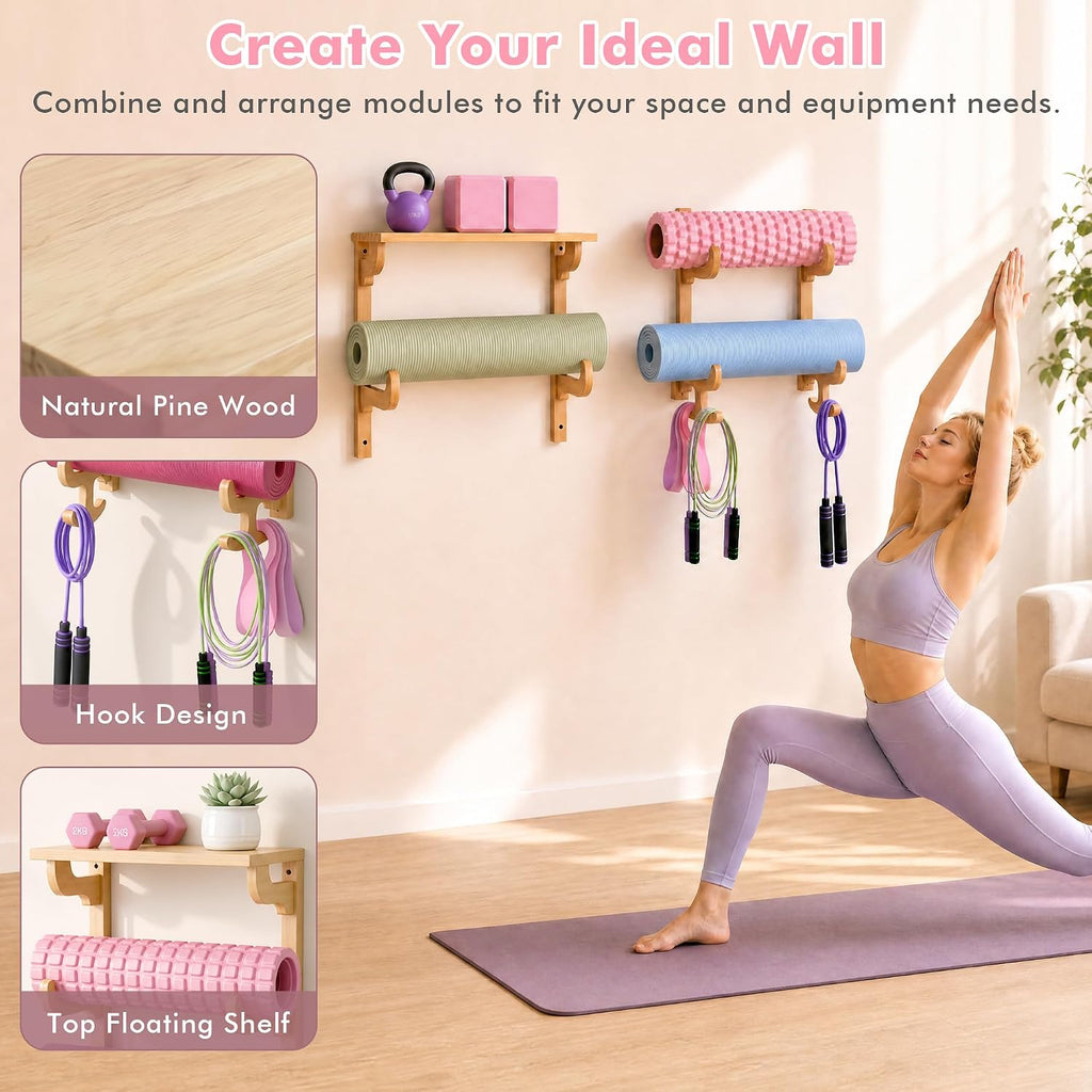 Wood Yoga Mat Wall Storage Rack