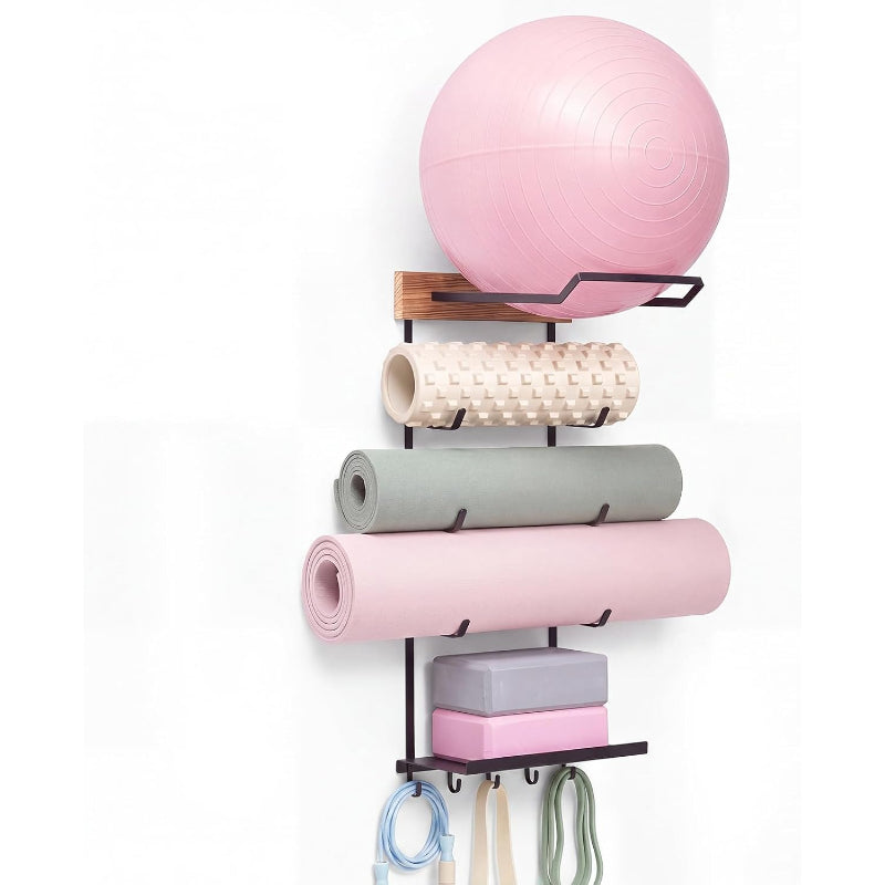 Wood Tone Yoga Mat Storage Rack